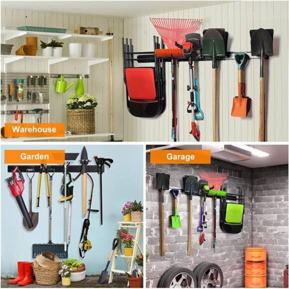 Garage Wall Mount Tool Organizer Heavy Duty Storage Rack for Garden Broom Rake - Picture 7 of 8